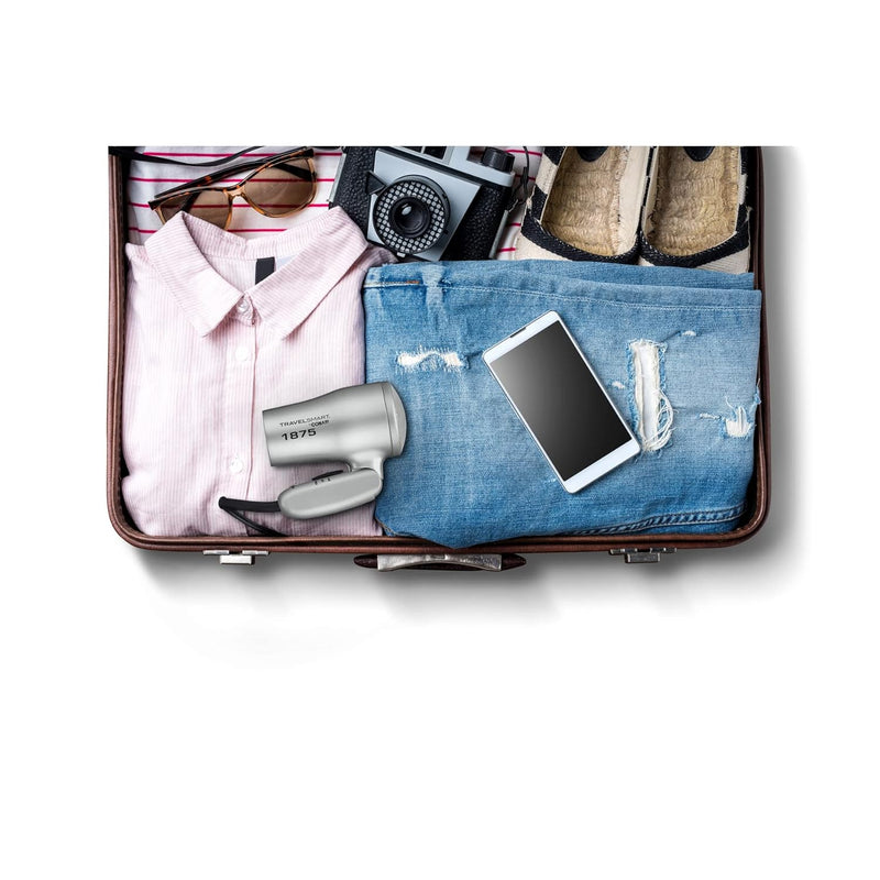 Conair 1875 Watt Compact Dual Voltage Travel Hair Dryer with Folding Handle, Grey Infinity Warehouse