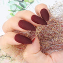 24PCS Matte False Nail Press on Acrylic Fake Nails Pure Color Full Cover Ballerina Professional Nail Art Set with Nail File, Stickers, Wooden Stick (Dark red) Yokilly
