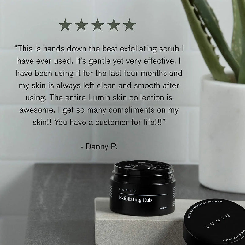 Lumin Exfoliating Rub for Men (1 oz) - Activated Charcoal Face Exfoliator Rub for Reducing Dullness, Dryness, Dark Spots, Blackheads, and Shaving Irritation - Achieve Your Best Look Lumin