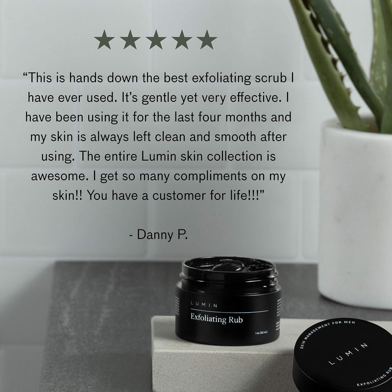 Lumin Exfoliating Rub for Men (1 oz) - Activated Charcoal Face Exfoliator Rub for Reducing Dullness, Dryness, Dark Spots, Blackheads, and Shaving Irritation - Achieve Your Best Look Lumin