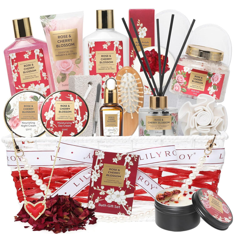 19 Pcs Rose Gifts Spa Gift Set Bath and Body Gifts Basket Set For Women Bath Spa Gift Baskets Set for Women Mom Mothers Day Christmas Birthday Valentines Gifts Spa Kit for Women Mom Gift