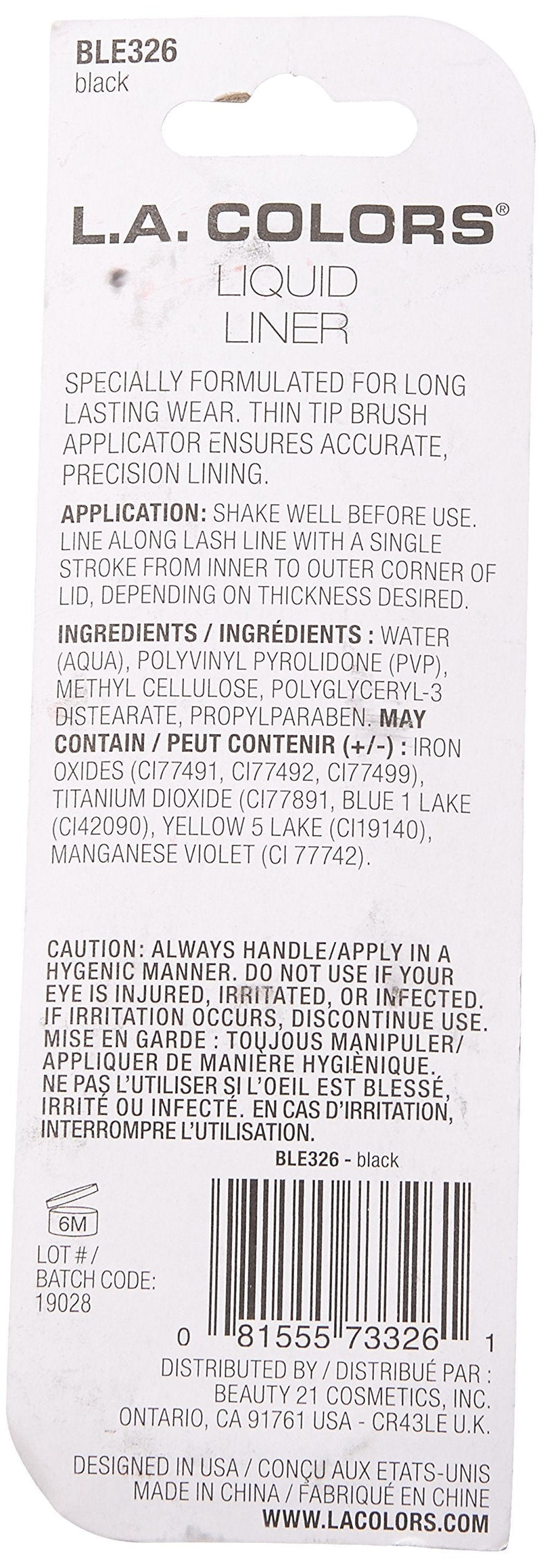 L.A. COLORS Thin Tip Liquid Liner, Black, 0.22 Ounce L.A. COLORS