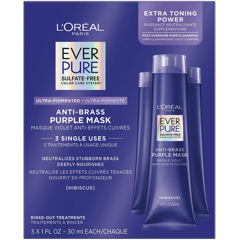 L'Oreal Paris EverPure Ultra Pigmented Anti Brass Purple Rinse-Out Mask for Bleached, Blonde or Highlighted Hair, 3 Ounce L'Oreal Paris