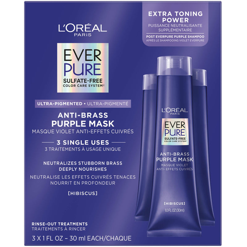 L'Oreal Paris EverPure Ultra Pigmented Anti Brass Purple Rinse-Out Mask for Bleached, Blonde or Highlighted Hair, 3 Ounce L'Oreal Paris