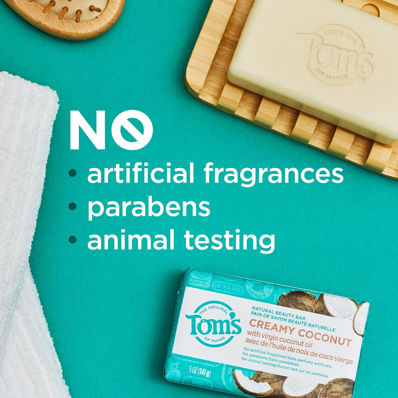 Tom's of Maine Bar Soap Variety Pack, Natural Bar Soap for Women and Men, Lavender & Shea, Fresh Eucalyptus, Creamy Coconut, Orange Blossom, 5 oz Bars (4-Pack) Infinity Warehouse