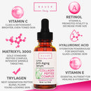 Collagen Face Serum Best Anti Aging Peptide Complex with Matrixyl 3000 and Hyaluronic Acid, Vitamin E, Brightening and Skin Tightening for Glass Skin Bauer Beauty