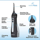 Waterfloss Water Flosser Small Cordless Water Pick Teeth Cleaner Dental Oral Irrigator with 4 Modes and USB Rechargeable Lithium Battery, Black Waterfloss