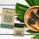 Natural Dental Floss Picks - Eco Friendly Cruelty Free & Vegan Tooth Flossers Pick Set with Biodegradable and Compostable BPA Free Handle & Zero Waste Packaging - 200 Pack (Bamboo Charcoal Flavored) BAMBOEARTH