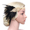 BABEYOND 1920s Flapper Headband Roaring 20s Great Gatsby Headpiece Beaded Black Feather Headband 1920s Flapper Gatsby Hair Accessories (Champagne) BABEYOND