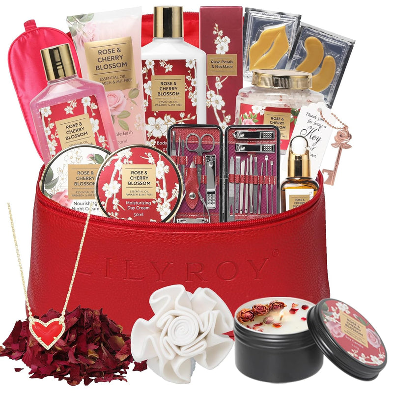 19 Pcs Rose Gifts Spa Gift Set Bath and Body Gifts Basket Set For Women Bath Spa Gift Baskets Set for Women Mom Mothers Day Christmas Birthday Valentines Gifts Spa Kit for Women Mom Gift
