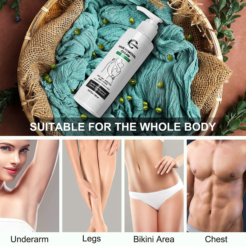 Hair Removal Cream, Painless Natural Depilatory Cream for Men and Women, Non-Irritating for Sensitive Skin. For Bikini and Intimate Area, Genitals, Arms, Legs, Underarms, Chest, 5.07 fl oz Grocerism
