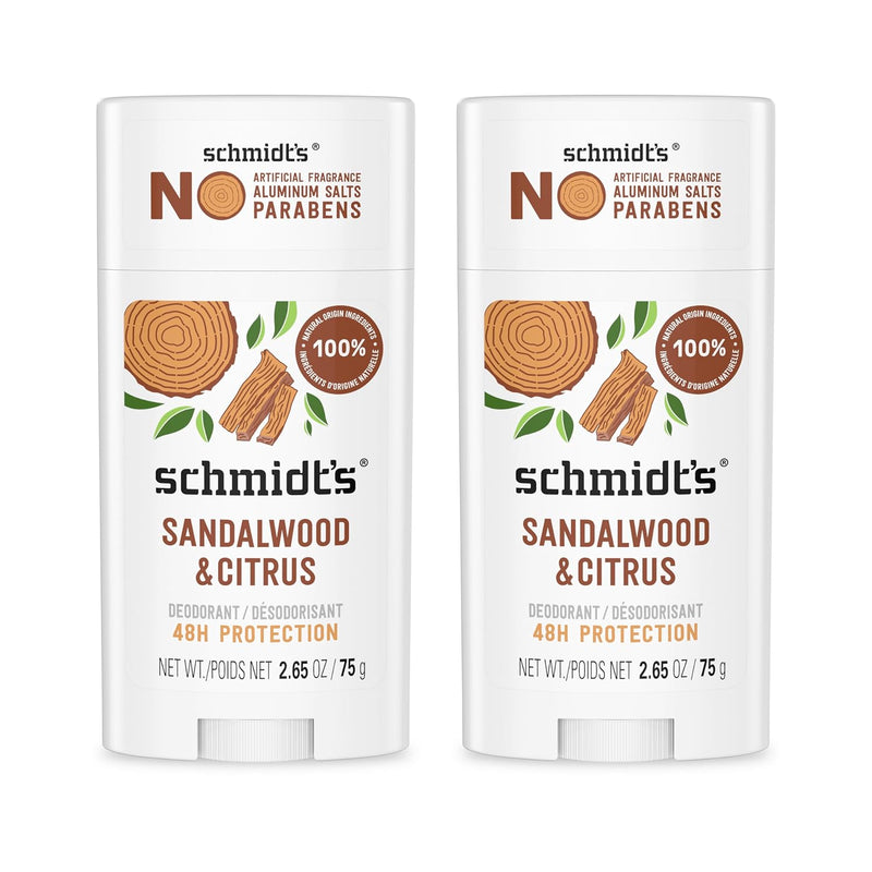 Schmidt's Aluminum-Free Vegan Deodorant Sandalwood & Citrus 2 Count for Women and Men, with 24 Hour Odor Protection, Natural Ingredients, Cruelty-Free, 2.65 oz Infinity Warehouse