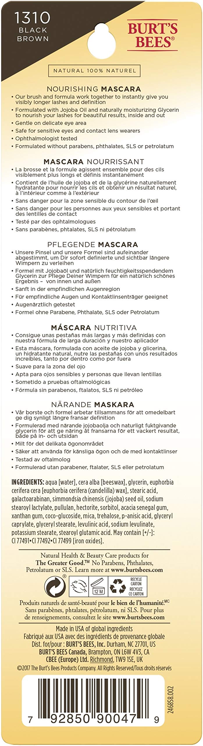 Burts Bees 100% Natural Nourishing Mascara, Black Brown - 0.4 Ounce (Pack of 2) Burt's Bees