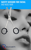 Ruvanti Round Headed Nose Hair Scissors/Safety Scissors for Kids & Infants -5.2" German Stainless Steel Baby Scissors/Baby Nail Scissors.Facial Hair Scissors/Beard Trimming Scissor/Mustache Scissor. RUVANTI