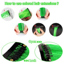MEckily 12 Pcs Colored Hair Extensions Party Highlights, Curly Wavy Hairpiece Clip in Synthetic Streak for Kids Girls Women 17 inch(Green) MEckily