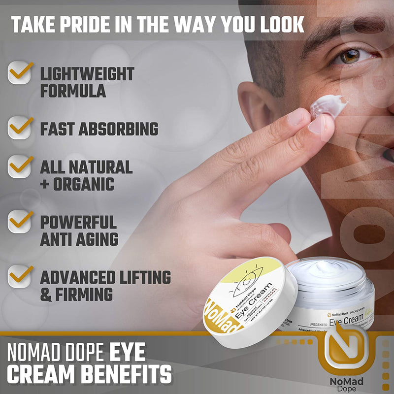 Anti Aging Eye Cream For Men - Mens Under Eye Cream - Dark Circles Under Eye Treatment For Men - Eye Balm Wrinkle Cream - To Reduce Puffiness, Under Eye Bags, Crows Feet - Natural & Organic USA 0.5oz NoMad Dope Store