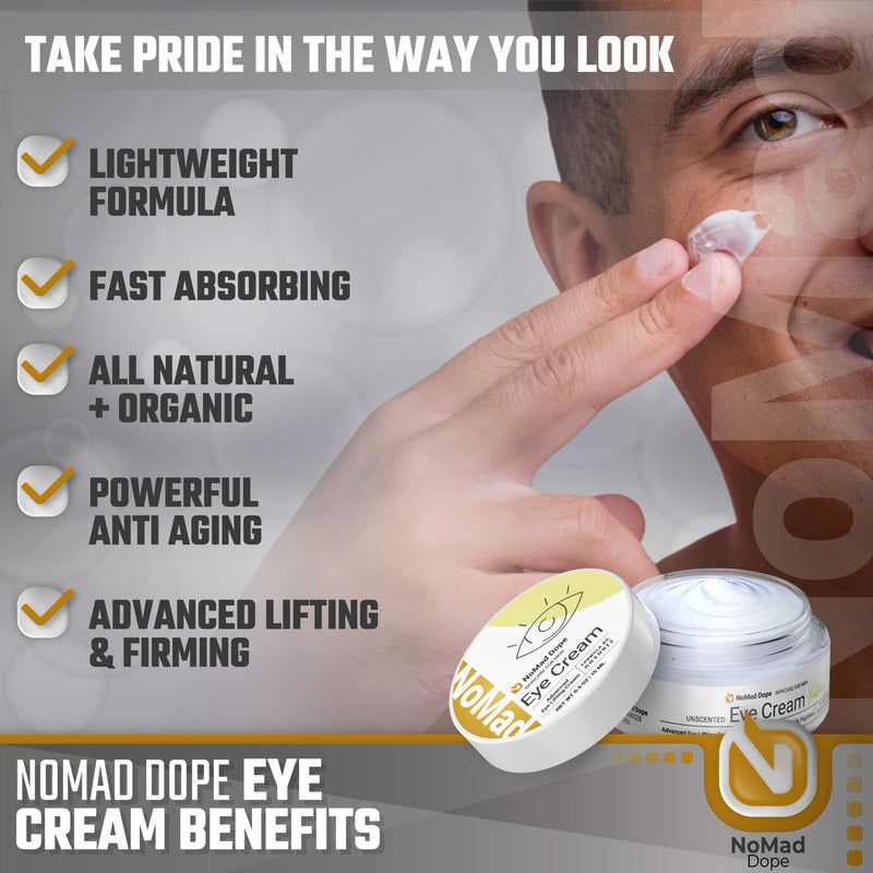 Anti Aging Eye Cream For Men - Mens Under Eye Cream - Dark Circles Under Eye Treatment For Men - Eye Balm Wrinkle Cream - To Reduce Puffiness, Under Eye Bags, Crows Feet - Natural & Organic USA 0.5oz NoMad Dope
