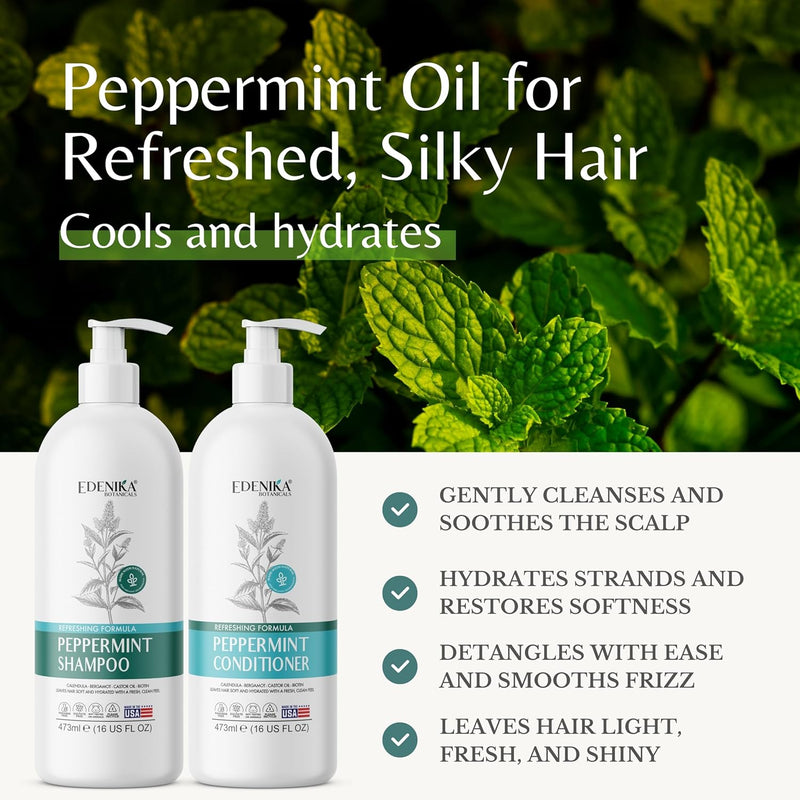 Peppermint Shampoo and Conditioner with Castor Oil & Biotin, Soothes Dry, Itchy Scalp, Strengthens Hair, Reduces Thinning & Hair Loss, Promotes Growth, Adds Volume, Sulfate-Free, 16 fl oz Each Infinity Warehouse