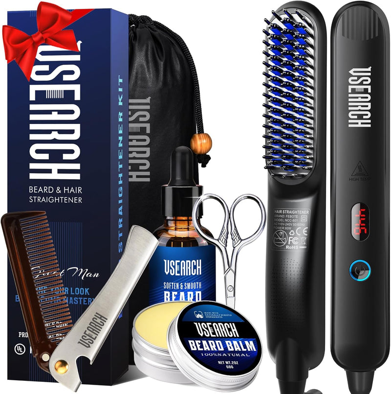 Heated Beard Straightener for Men - 5 Temperature Setting, Anti-scalding, Heated Beard Styling Comb, Beard Brush Grooming Kit, Amazing Gift for Father's Day, Anniversary & Birthday Infinity Warehouse