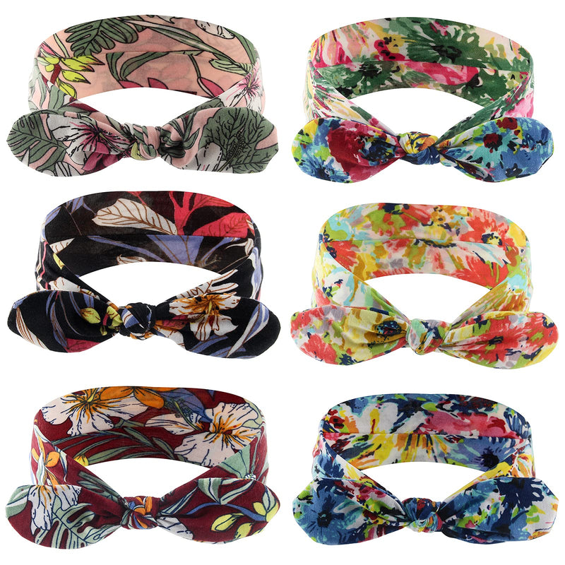 Yeshan Bow Headbands for Women Boho Wide Bandana Headbands Flower Printed Rabbit Ears Hair Bands Fashion and Sport Hair Accessories for Women and Girls,Pack of 6 Yeshan