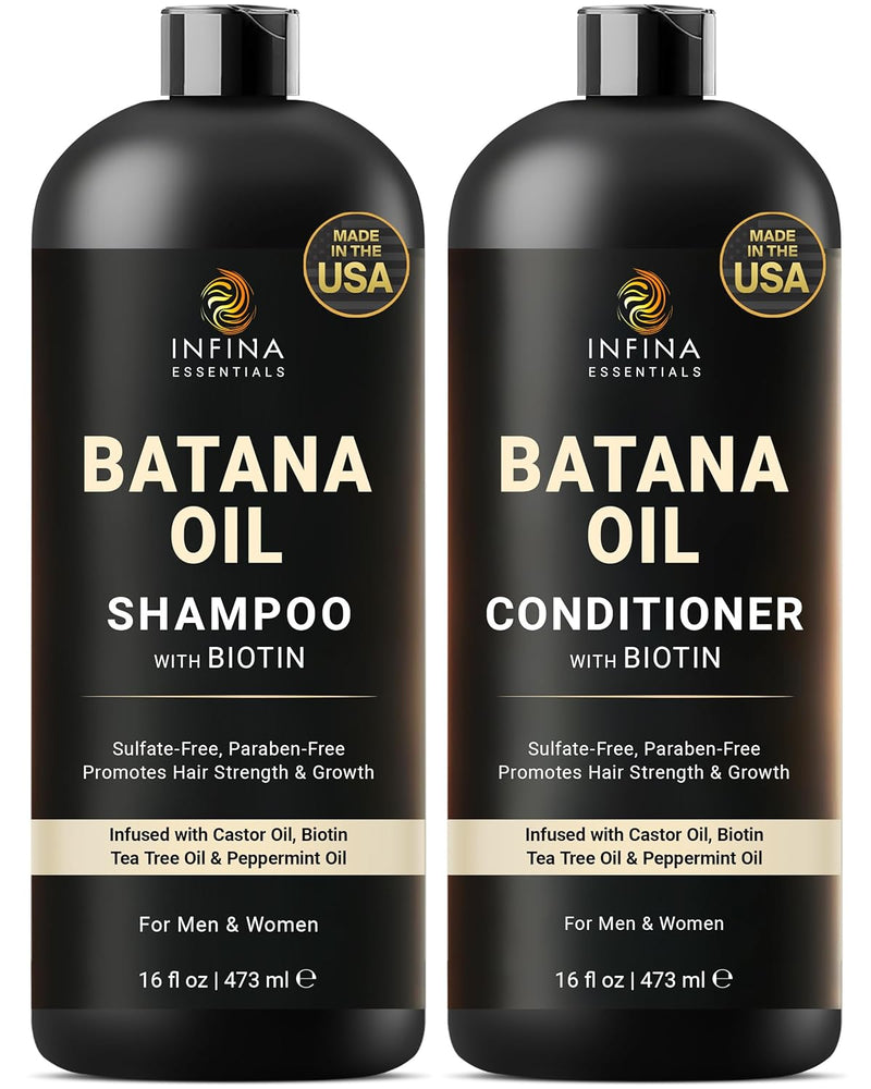 Batana Oil Shampoo and Conditioner Set - Biotin & Tea Tree Oil for Hair Growth & Thickness - Moisturizing & Nourishing Shampoo for Thinning Hair for Men & Women - 16 fl oz Each Infinity Warehouse