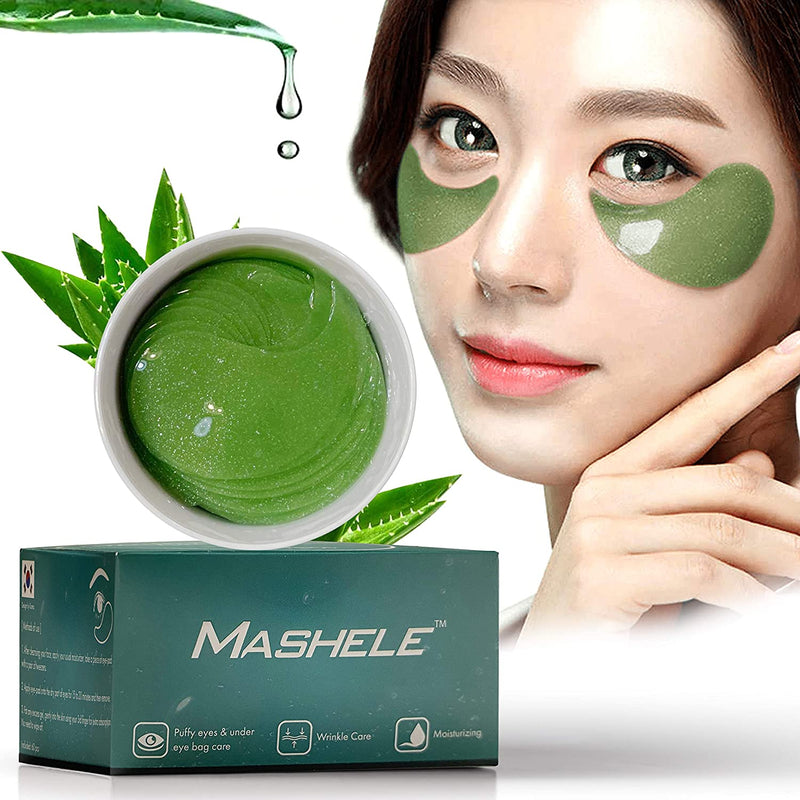 MASHELE Korean 60pcs Aloe Vera Collagen Under Eye Gel Patches Mask, Treatment for Puffy Eyes, Dark Circles, Anti Wrinkle Pads, Moisturizing for Women and Men (60pcs patches aloe vera) MASHELE