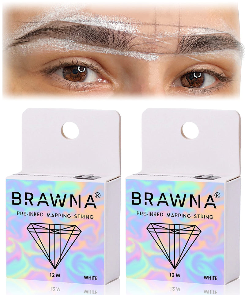White Pre Inked String for Eyebrow Mapping - Microshading Supplies - Brow Henna Tinting Kit - Eyebrow Measuring Tool - 2 Pack BRAWNA