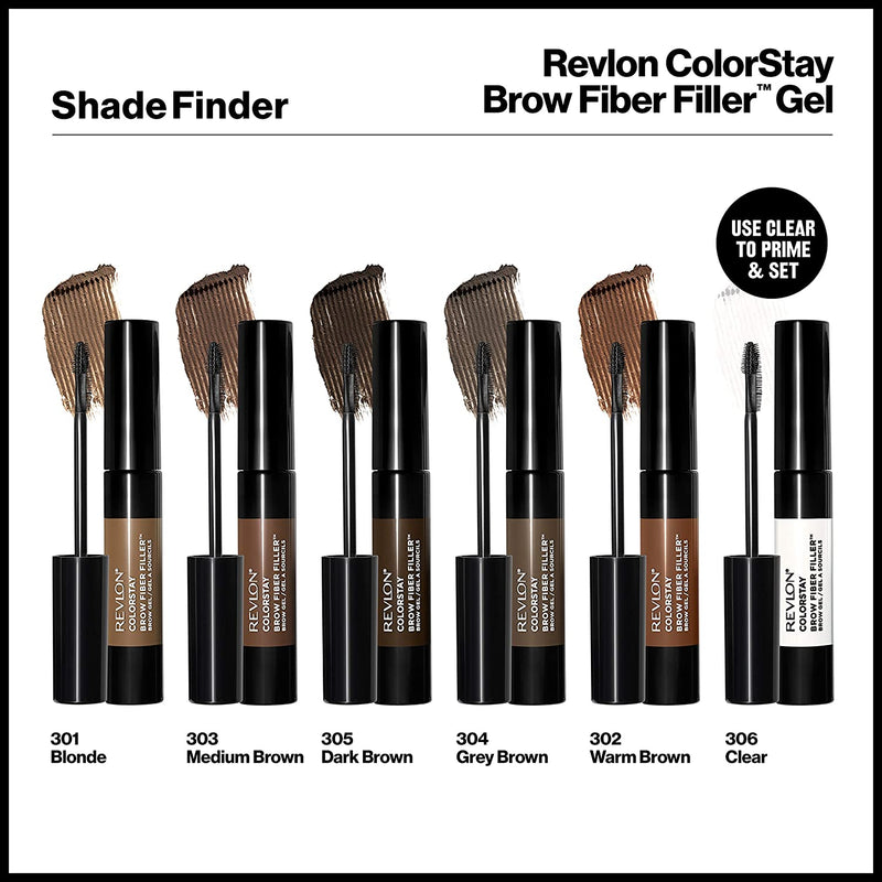 REVLON ColorStay Brow Fiber Filler, Longwearing & Volumizing Waterproof Eyebrow Gel, 306 Clear, 0.23 fl. oz. REVLON Store