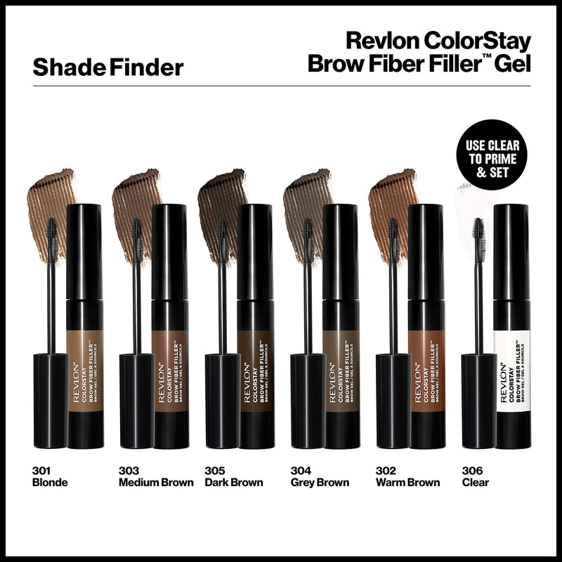 Revlon ColorStay Brow Fiber Filler, Longwearing & Volumizing Waterproof Eyebrow Gel, 303 Medium Brown, 0.23 fl. oz. REVLON Store