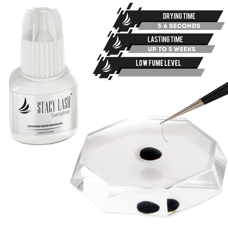 Sensitive Eyelash Extension Glue Stacy Lash 0.17fl.oz/5ml /Low Fume/ 5 Sec Drying time/Retention -5 Weeks/Professional Use Only Black Adhesive for Individual Semi-Permanent Eyelash Extensions STACY LASH