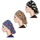 QBA Working Cap with Button Long Hair, 3 PCS, Adjustable working Hat Sweatband Cotton Ponytail Holder, Tie Back Hats for Women & Men, One Size, Black+Black Feather+Black Amoeba QBA