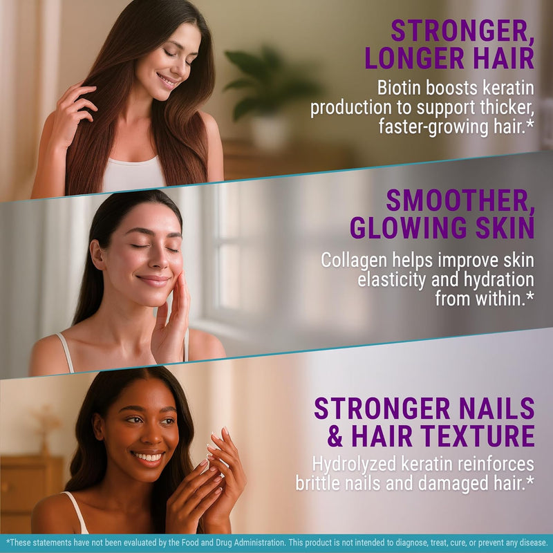 Biotin Gummies with Keratin & Collagen Peptides - Advanced Supplement for Hair Growth Treatment for Men & Women Hair Skin and Nails Vitamins – Biotin 10000mcg | Keratin 100000mcg | Collagen 100000mcg Infinity Warehouse