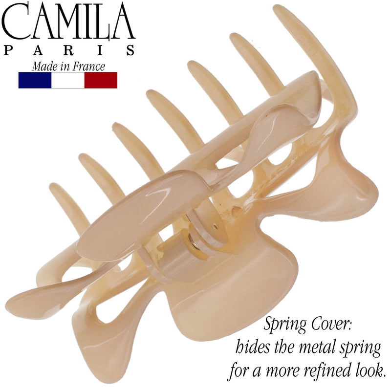 Camila Paris CP3048 French Hair Clip for Women, 3.5 inch Beige for Thick Volume Hair, Girls Hair Claw Clips Jaw, Durable Styling Hair Accessories for Women, Strong Hold No Slip Grip, Made in France Camila