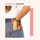 Pulleez Plus Sliding Ponytail Holder, 13" - Gold Knot Metal Charms - Navy Elastic Hair Tie Bracelet Pulleez