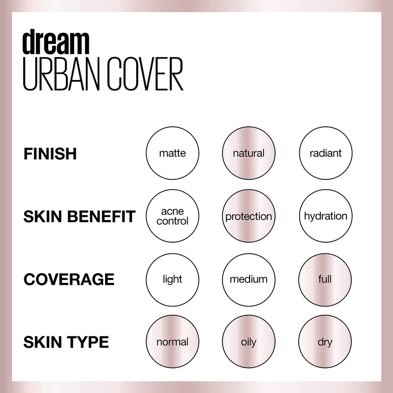 Maybelline Dream Urban Cover Flawless Coverage Foundation Makeup, SPF 50, Natural Ivory Maybelline New York