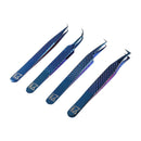 M LASH Set Of 4 Diamond Grip Eyelash Extensions Tweezers - Japanese Steel Lash Supply (Blue) M