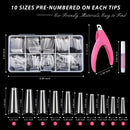 Clear Coffin Nail Tips Set, MORGLES 500 Pcs Clear Fake Nails French Tip Nails Acrylic Long Coffin Half Cover Nail Tips Ballerina False Nails with Nail Clipper Files and Glues,Cuticle Pusher and Fork MORGLES