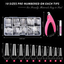 Clear Coffin Nail Tips Set, MORGLES 500 Pcs Clear Fake Nails French Tip Nails Acrylic Long Coffin Half Cover Nail Tips Ballerina False Nails with Nail Clipper Files and Glues,Cuticle Pusher and Fork MORGLES