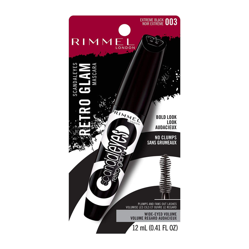 Rimmel Scandaleyes Retroglam Mascara, Extreme Black Longwear Mascara for a False Eyelash Look, 0.41 Fl Oz (Pack of 1) Rimmel