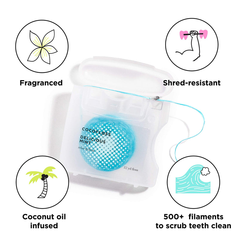 COCOFLOSS Coconut-Oil Infused Woven Dental Floss | Assorted Floss Starter Kit | Dentist Designed | Vegan and Cruelty-Free | 8-Week Supply (7 YDs x 4 Units) Cocolab
