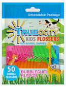 Trueocity Kids Dental Flossers 4 Pack (200 Total), Cute Animal Shapes Makes Flossing Fun, Dental Floss Glides Easy Between Teeth, Flosser Helps Prevent Tooth Decay & Gum Disease, Bubble Gum Flavored Trueocity