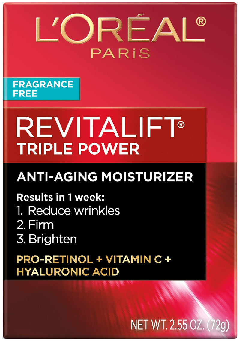 L’Oreal Paris Skincare Revitalift Triple Power Fragrance-Free Face Moisturizer with Pro Retinol, Hyaluronic Acid & Vitamin C, Reduce Wrinkles, Firm and Brighten Skin, 2.55 Oz L'Oreal Paris