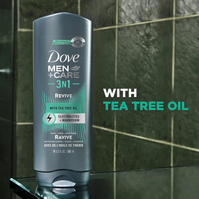DOVE MEN + CARE Post-Workout Body Wash 3N1 Revive 4 Count For Men With Tea Tree Oil, 18 oz Infinity Warehouse