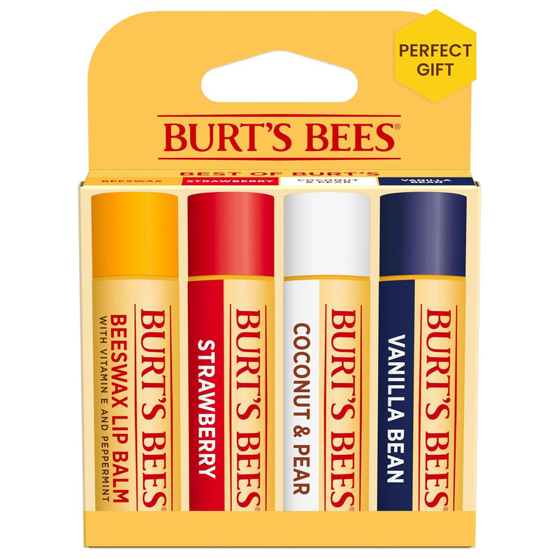 Burt's Bees Lip Balm - Berry Agua Fresca, Dragonfruit Lemon, Coconut & Pear, Tropical Pineapple Pack, With Beeswax, Tint-Free, Natural Origin Lip Treatment, 4 Tubes, 0.15 oz. Infinity Warehouse
