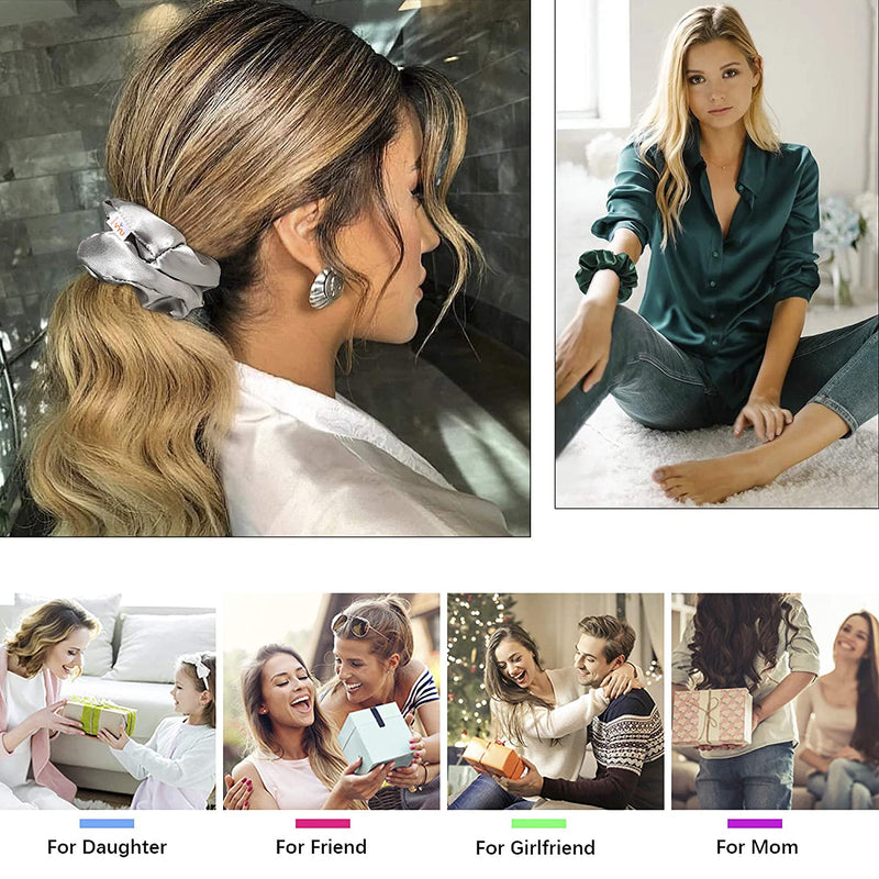 Scrunchies Hair Ties Silk Scrunchie for Girls Women Cute Hairties For Thick Curl Fine Hair No Crease Hair Accessories Soft Ropes Ponytail Holder No Hurt Your Hair (Burgundy Purple Pink Green) Ivyu Store