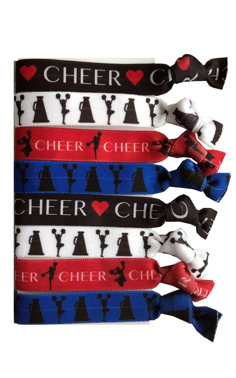 8 Piece Cheerleading Hair Elastic Set - Accessories for Cheerleaders, Cheer Coaches, Stunt Partners, Cheer Teams, Cheer Classmates and Friends, Women, Girls - MADE in the USA Sportigift