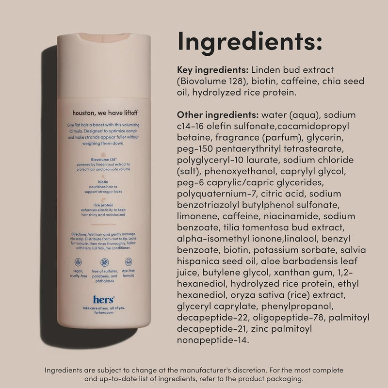 hers Full Volume Shampoo, 2 Pack - Volumizing Shampoo for Women with Biotin - Adds Lightweight Volume, Shine & Bounce - Coastal Cedar Citron - 2 x 6.4 fl oz Infinity Warehouse