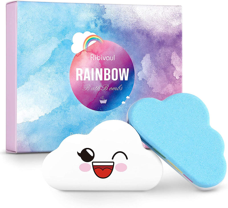 Bath Bombs 2Pcs Gift Set, Ribivaul Handmade Rainbow Bath Bombs with Natural Ingredients and Dreamy Rainbow,Bath Bomb with Rich Bubble, Great Gift for Birthday, Mother's Day, Christmas Ribivaul