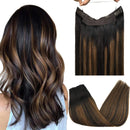 GOO GOO Human Hair Extensions Wire Hair Balayage Natural Black Mixed Chestnut Brown 16 Inch 80g Real Hair Extensions Natural Wire Hair Extensions with Transparent Line GOO GOO