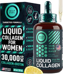Liquid Collagen Peptides with Biotin Drops - 30,000mcg Biotin and Collagen Liquid for Women and Men - Youthful Skin, Hair Growth, Strong Nails - Hair Vitamins for Hair Loss - Lemon Flavor - 2x2oz Infinity Warehouse